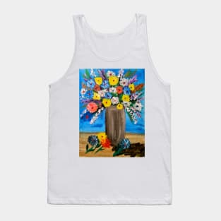 Some abstract mixed flowers in a metallic vase Tank Top